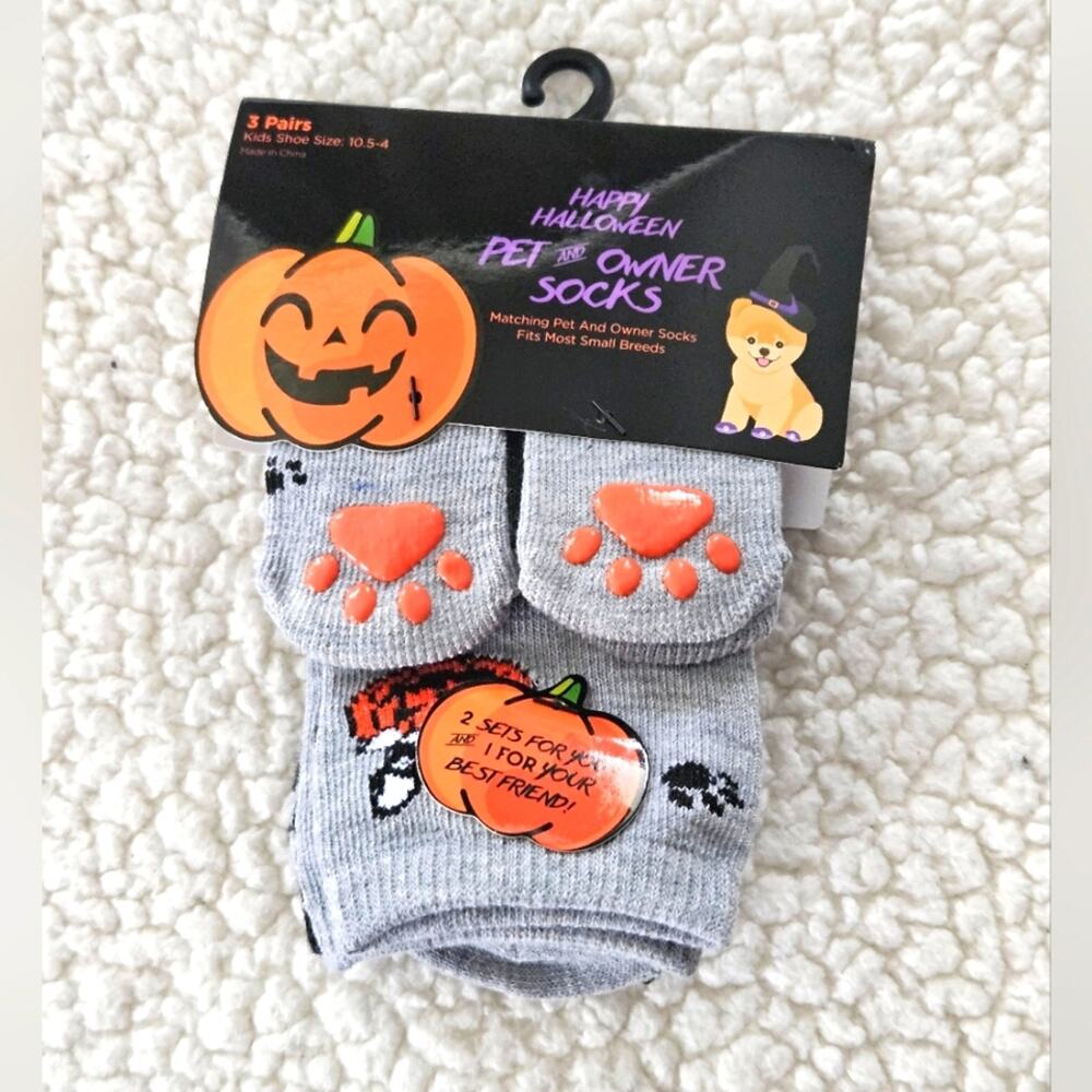 Happy Halloween pet and owner socks 3 pair - 2 kids 1 pet kids‎ size 10.5-4